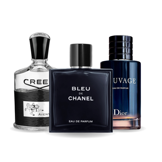 Akční balíček 3 parfémů: Creed AVENTUS, BLEU DE CHANEL a Dior SAUVAGE 100 ml.