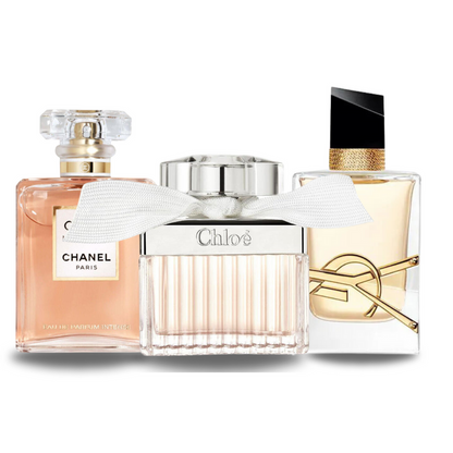 Promoční balíček 3 parfémů: Chanel COCO MADEMOISELLE, Yves Saint Laurent LIBRE a CHLOÉ 100 ml.