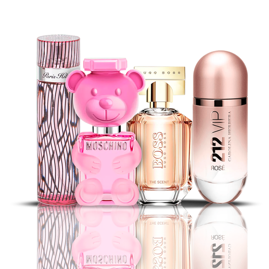 Sada 4 parfémů | 212 VIP Rose + Moschino Bubble Gum + Hugo Boss The Scent + Paris Hilton 100 ml